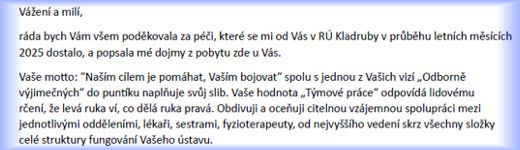 Další z mnoha děkovných dopisů